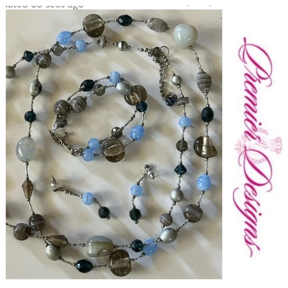 Blue Necklace, Bracelet & Earrings Set